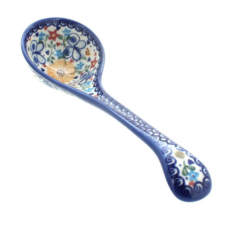 Blue Rose Polish Pottery Garden Butterfly Soup Ladle