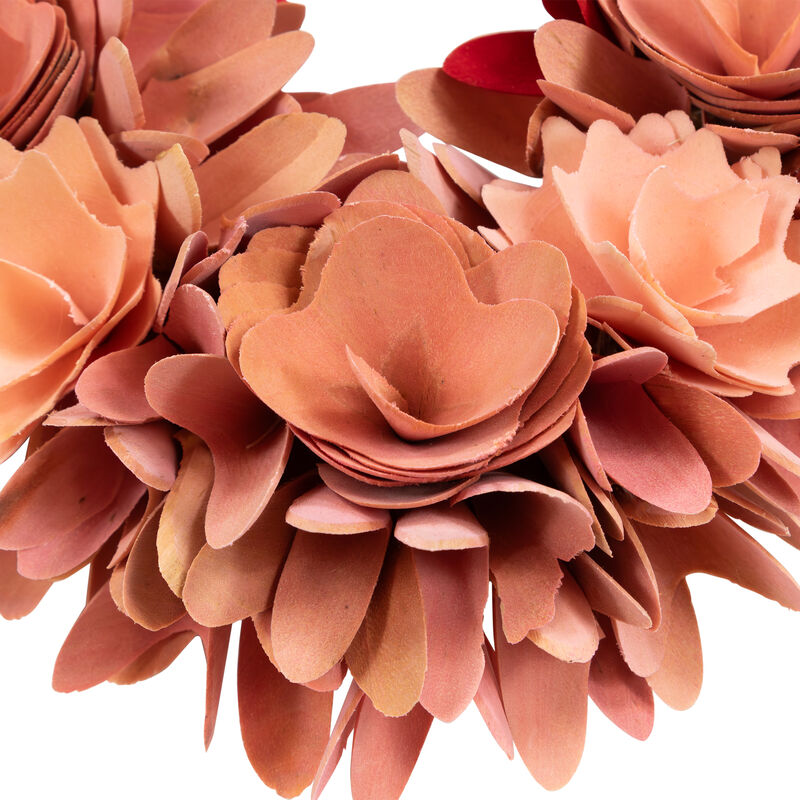Wooden Rose Artificial Valentine's Day Floral Wreath - 15" - Red and Pink