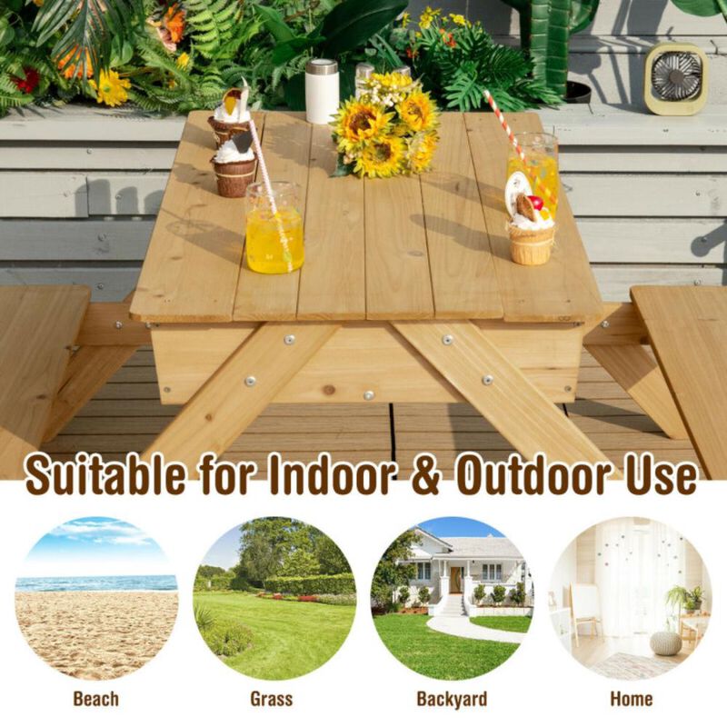 Hivvago 3-in-1 Kids Picnic Table Wooden Outdoor Water Sand Table with Play Boxes