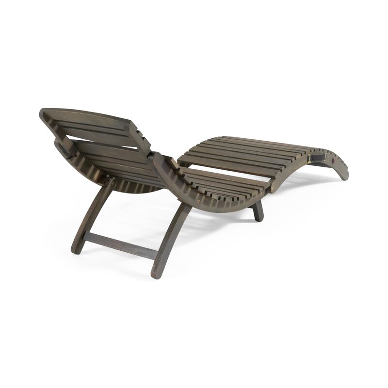 Hanie Outdoor Foldable Chaise Lounger, 73 Inch, Slatted Gray Acacia Wood