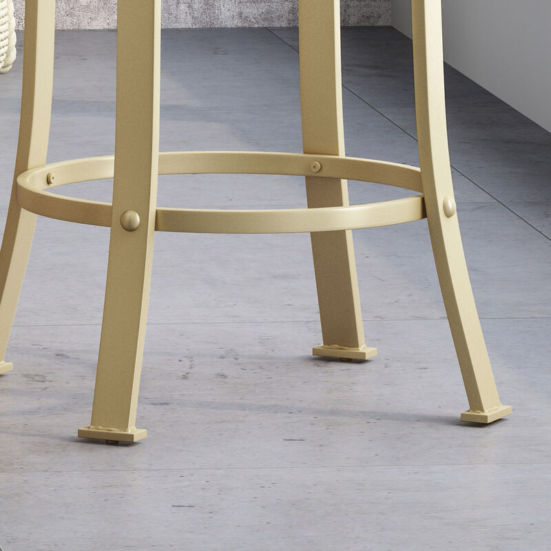 Modern Industrial Swivel Counter Stool with Faux Wood Seat