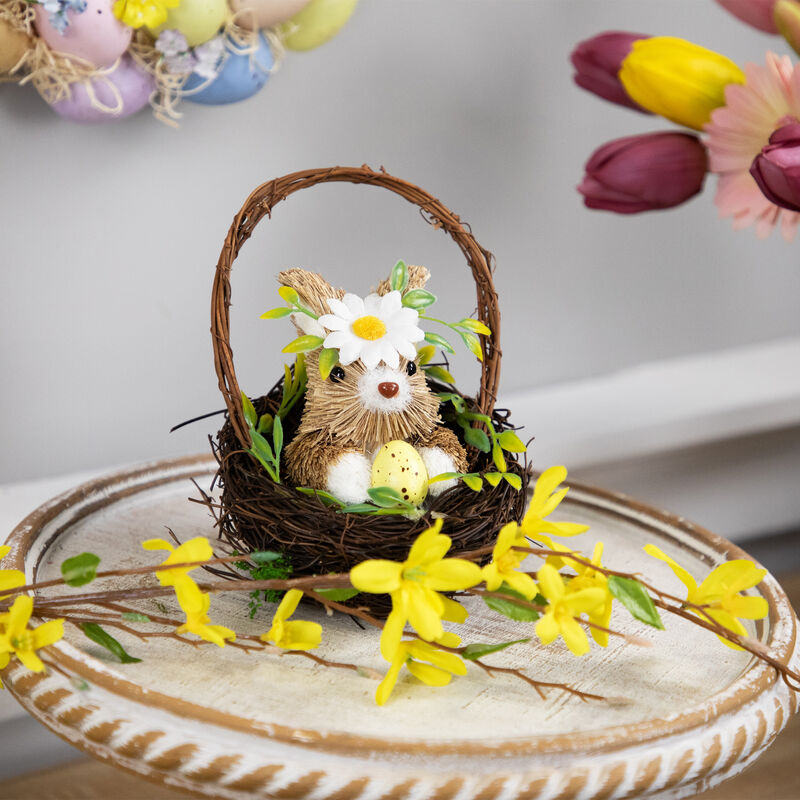 Rabbit with Twig Basket Easter Decoration - 7"