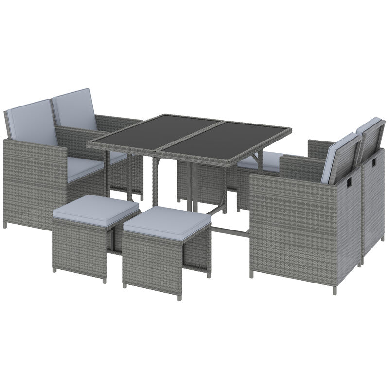9pc Outdoor Patio Furniture Garden Wicker Dining Set Rattan Table Cushioned Seat