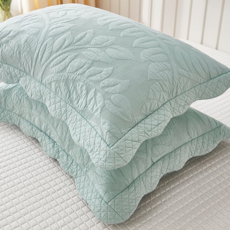 MarCielo 2 Piece 100% Cotton Quilted Pillow Shams Embroidered Farmhouse