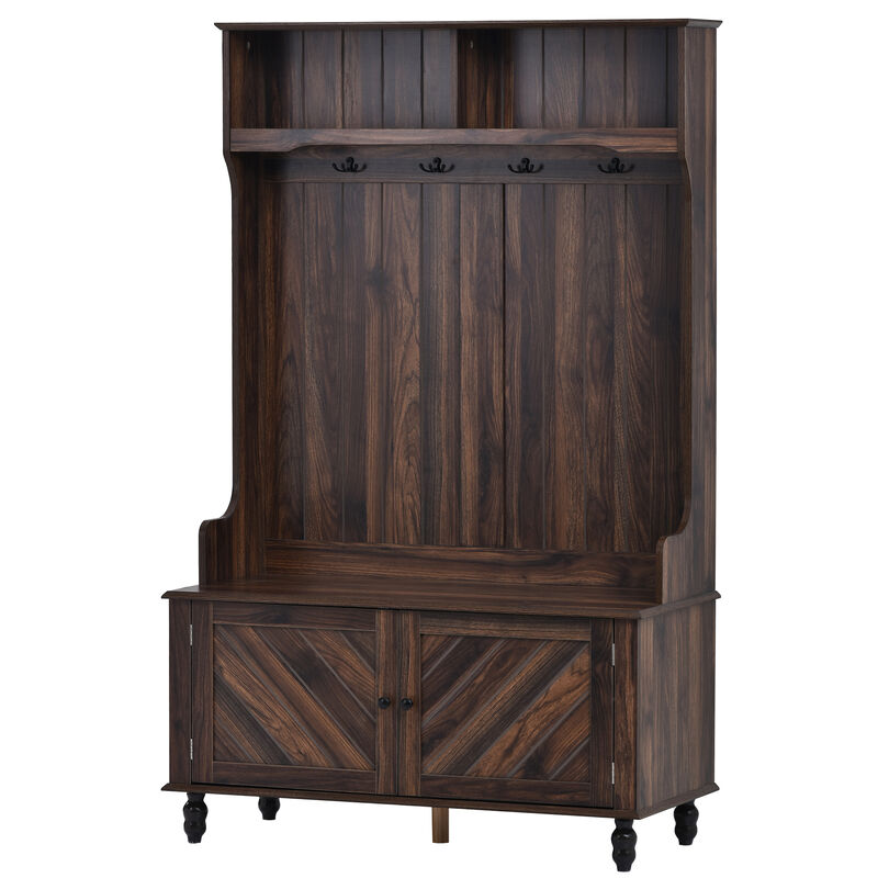 Entryway Hall Tree with Storage Bench & 4 Coat Hooks For Home's Mudroom