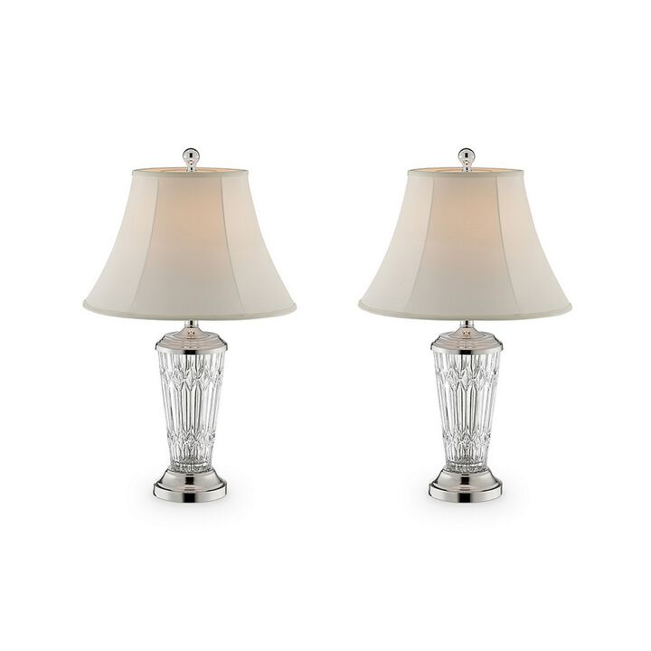Table Lamp with Semi Fluted Glass Base, Set of 2, Off White-Benzara