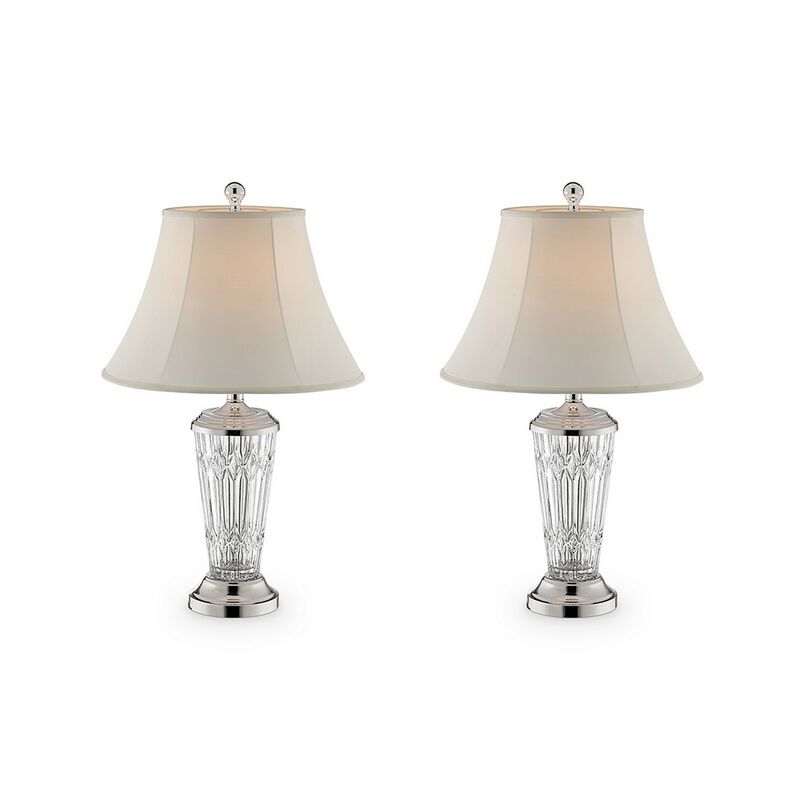 Table Lamp with Semi Fluted Glass Base, Set of 2, Off White-Benzara