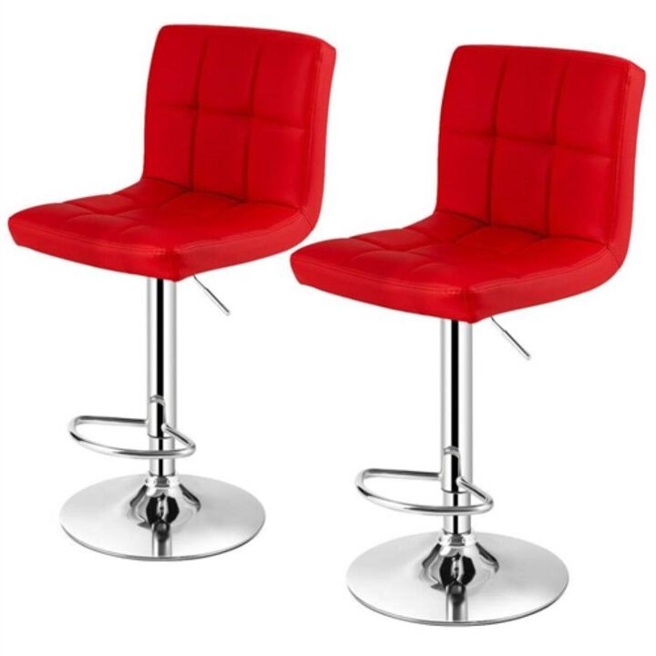 Hivvago Set of 2 Modern Adjustable Height Barstools w/ Comfortable Red PU Leather Seat