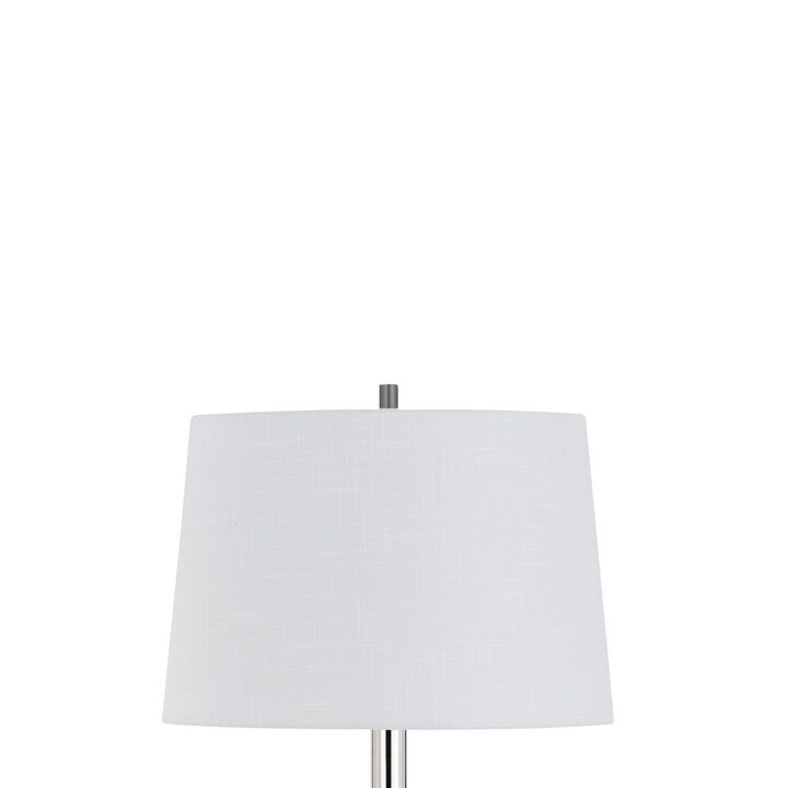 Siu 60 Inch Floor Lamp, Chrome Metal Pole w Finial Tip, White Shade - Benzara