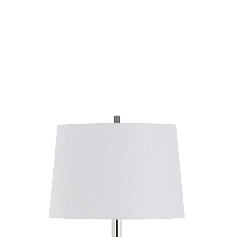 Siu 60 Inch Floor Lamp, Chrome Metal Pole w Finial Tip, White Shade - Benzara