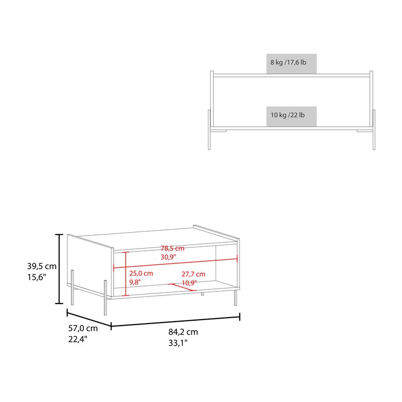 Juneau Coffee Table 15.6" H, 1 shelf, 4 legs, Black