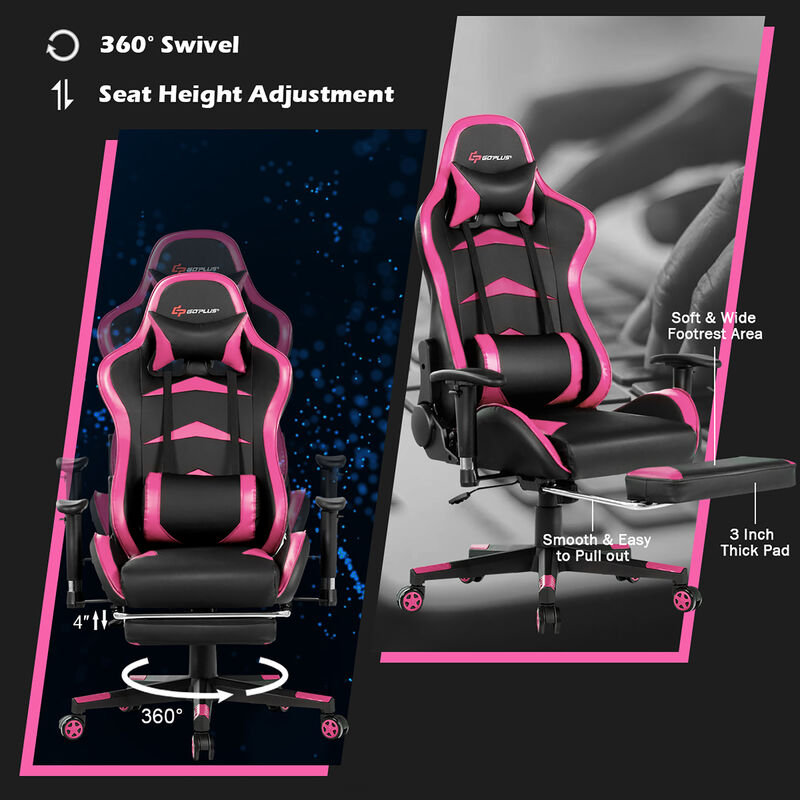 Goplus Office  Massage Gaming Chair Reclining Swivel Racing  with Footrest Blue