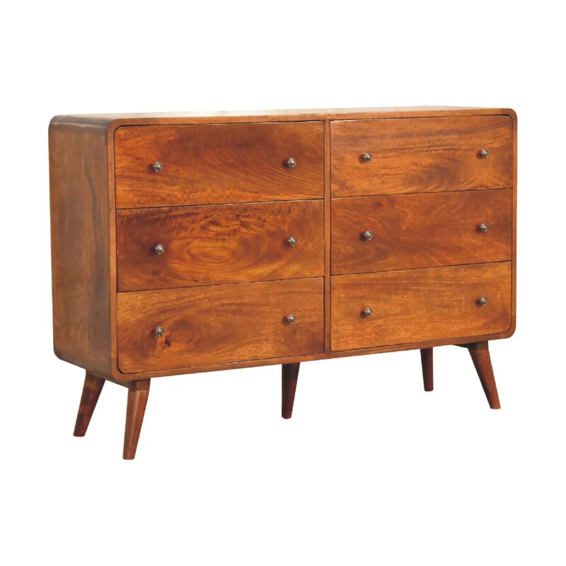 Large Curved Chestnut6 Drawer Solid Wood Chest