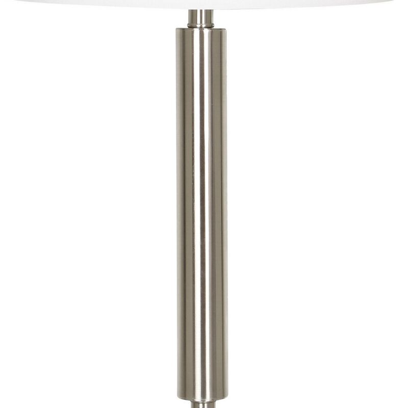 Metal Table Lamp with Fabric Drum Shade, White and Silver-Benzara