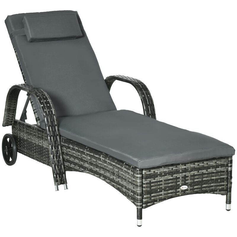 Mixed Grey Leisure: Patio Wicker Chaise Lounge with Adjustable Back