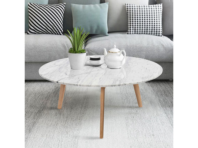 Stella 31" Round Italian Carrara White Marble Coffee Table with Legs