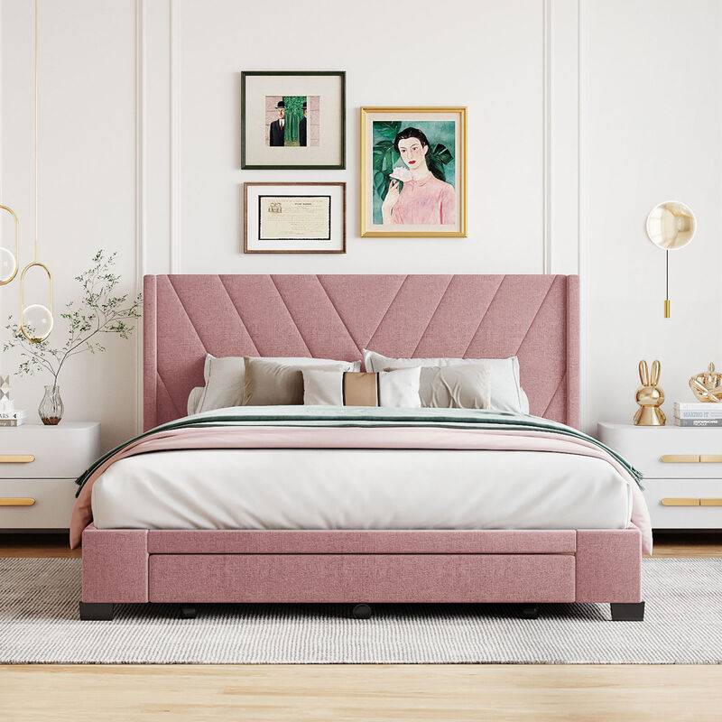 Streamdale Upholstered Storage Platform Bed with Drawers (Pink)