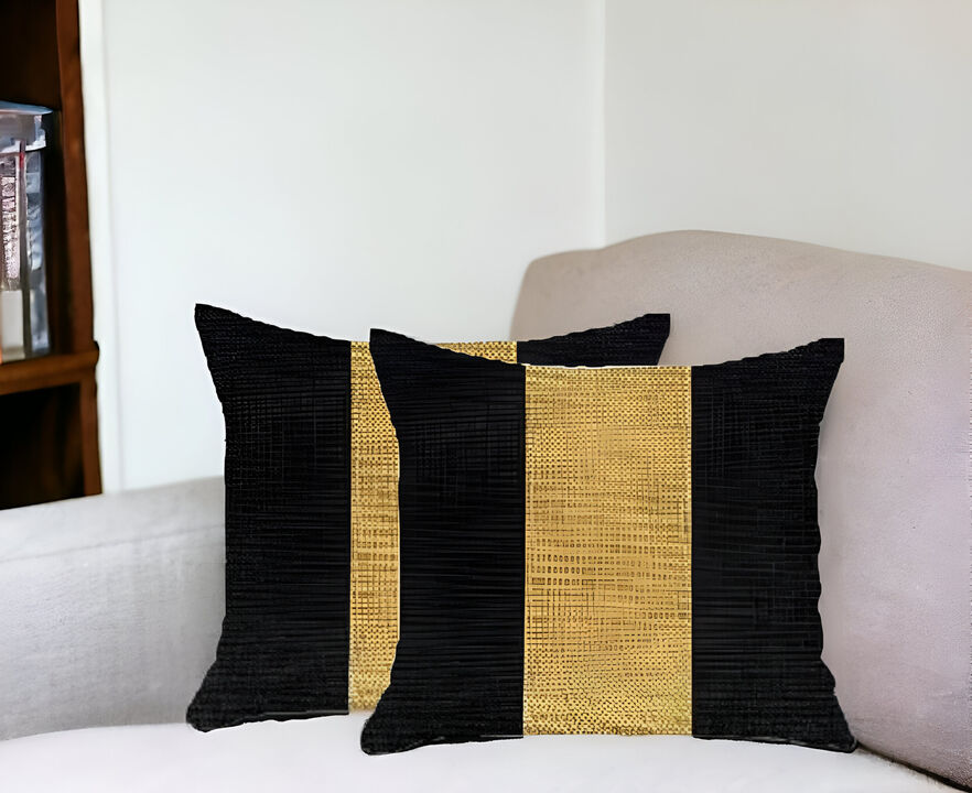 Hivvago Set Of Two 18" X 18" Black And Yellow Geometric Zippered Handmade Polyester Throw Pillow