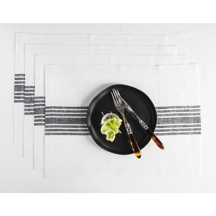 Solino Home 100% Pure Linen Stripe Placemats 14 x 19 Inch Set of 4 | Farmhouse