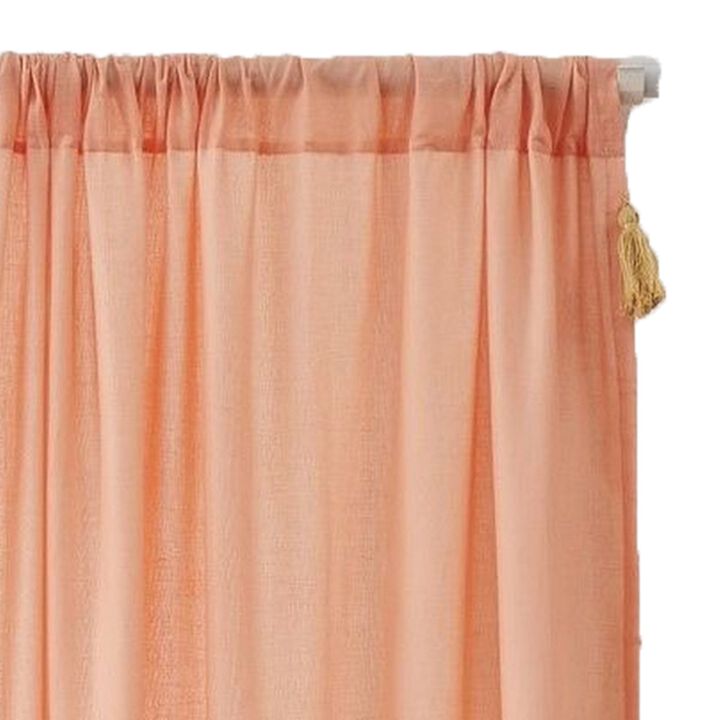 Xumi 4 Piece Window Curtain, 2 Panels with Tie Backs, Coral Pink Finish - Benzara