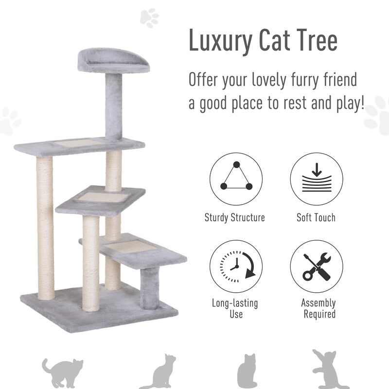 Gray Feline Playground: 40" 5-Level Revolving Cat Tree