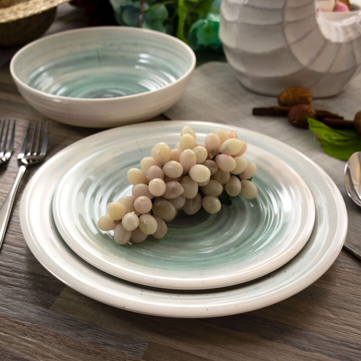 Elama Potters Wheel 12 Piece Lightweight Melamine Dinnerware Set in Light Blue