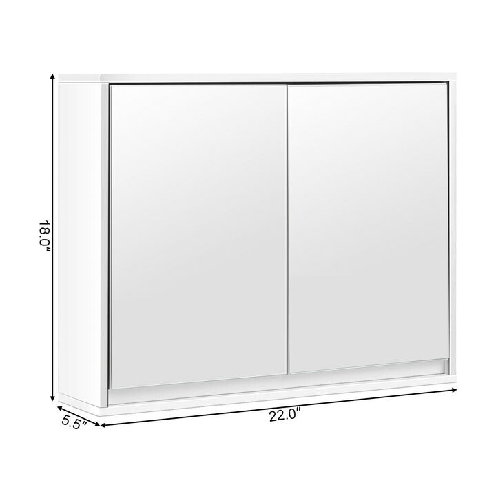 Costway Wall Mounted Bathroom Medicine Cabinet Storage Cabinet Double Mirror Door Organizer Shelf White
