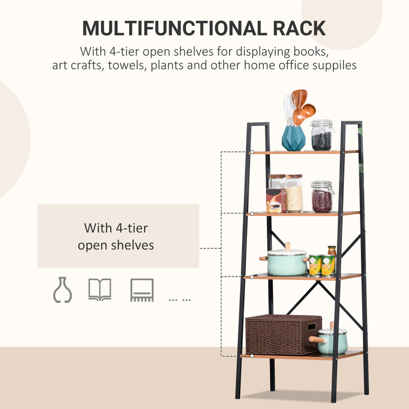 Wooden Metal 4 Tier Vintage Rustic Industrial Ladder Style Bookcase Shelf