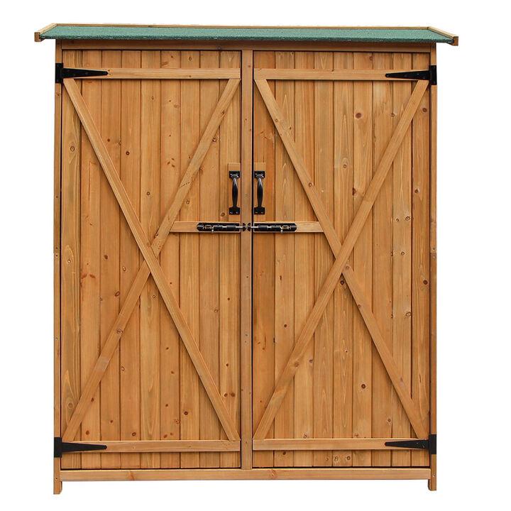 Weather-Resistant Fir Wood Shed, Compact Storage Cabinet for Backyard & Patio