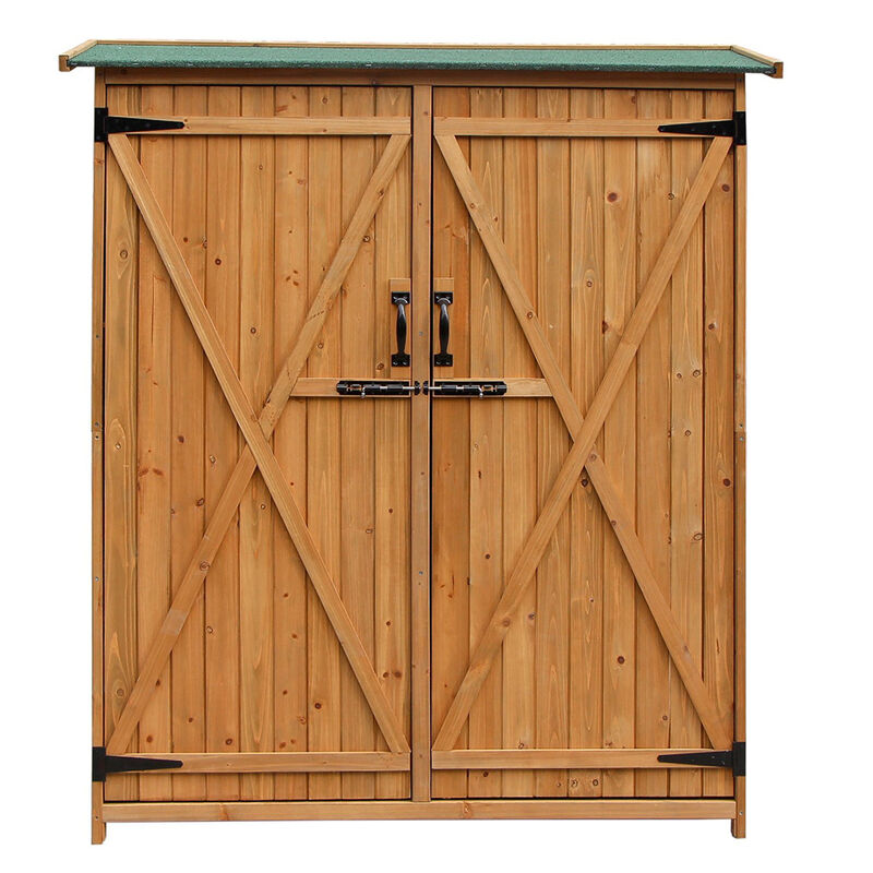 Weather-Resistant Fir Wood Shed, Compact Storage Cabinet for Backyard & Patio