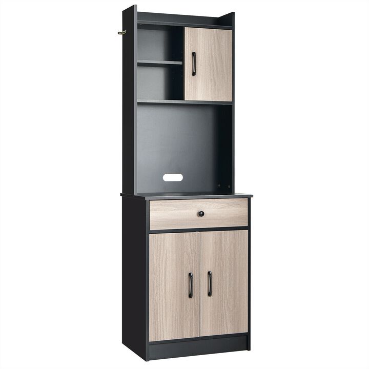 3-Door 71 Inch Kitchen Buffet Pantry Storage Cabinet with Hutch and Adjustable Shelf