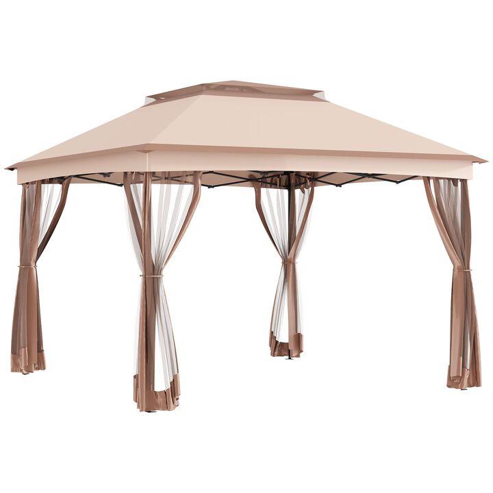 Khaki Event Shelter: 11'x11' Pop-Up Gazebo with 2-Tier Top & Netting