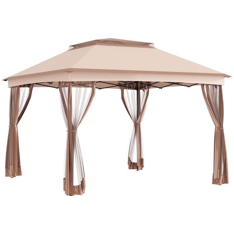 Khaki Event Shelter: 11'x11' Pop-Up Gazebo with 2-Tier Top & Netting