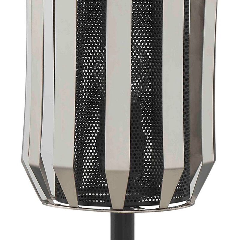 Pin 14 Inch Table Lamp, Accent Cylinder Metal Shade, Round Base, Black-Benzara