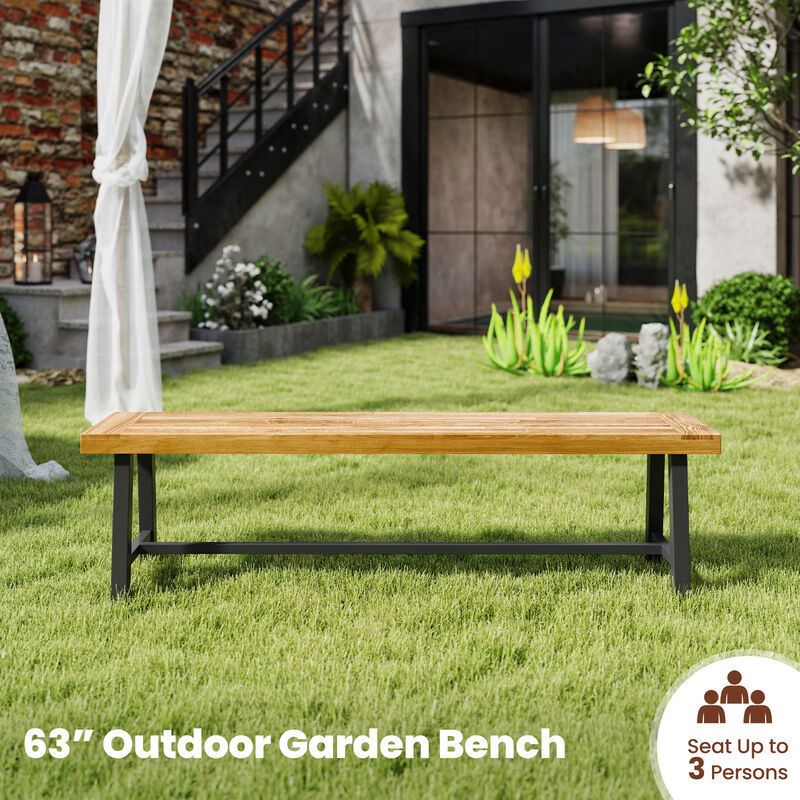 3-Person Acacia Patio Wood Outdoor Backless Bench-Set of 2
