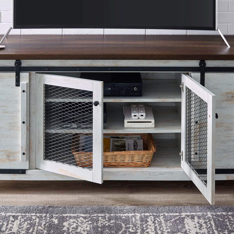 Modway Bennington 70" Rustic Sliding Door Buffet Table Sideboard, 71" TV Stand, White