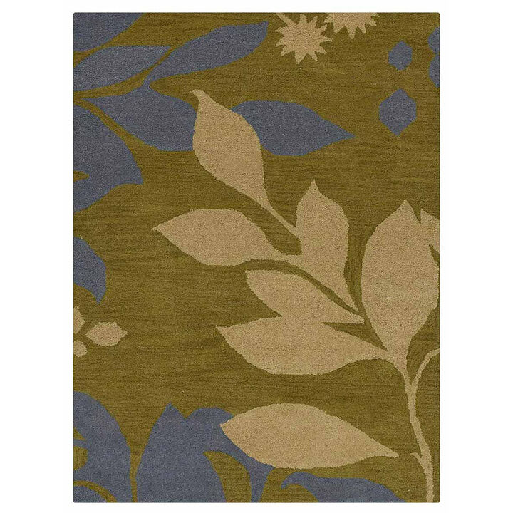 RUGSOTIC CARPETS HAND TUFTED WOOL ECO-FRIENDLY AREA RUGS  - 9'x12', Rectangle Shape, Green, Floral Modern Design, High Pile Thick Handmade Anti Skid Area Rugs for Living Room, Bed Room (K00719)