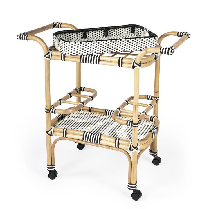 Rattan Weave Bar Cart, Black & White, Belen Kox
