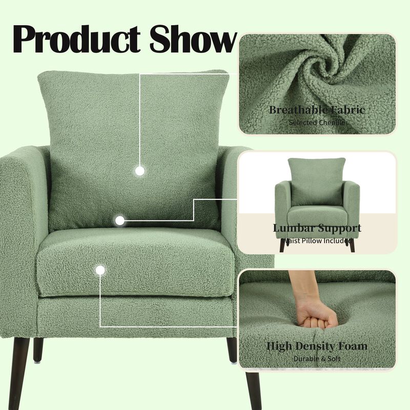 Mondawe Barrel Chair, Teddy Fabric Armchair Club Chair, Upholstered Accent Chair