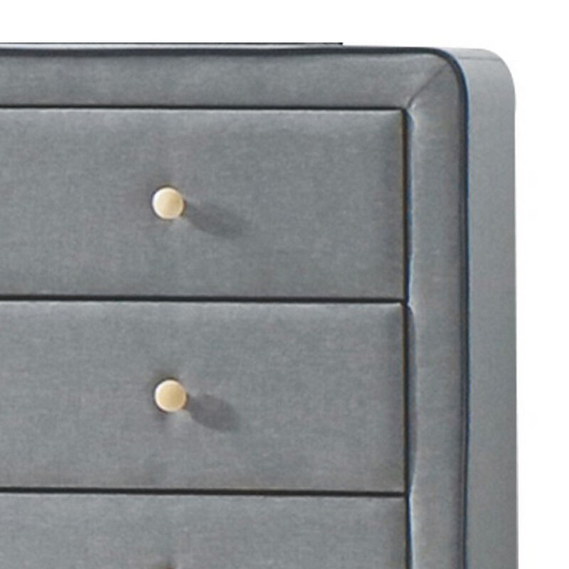 Transitional Style Wood and Fabric Upholstery Dresser with 6 Drawers, Gray-Benzara