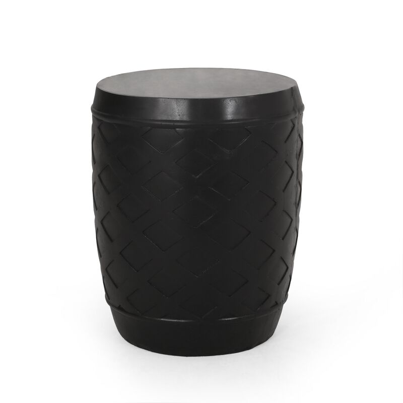 Outdoor Side End Table, 16 Inch Lattice Pattern, Black Concrete Finish - Benzara