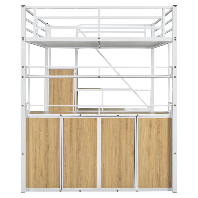 Merax Metal Loft Bed with Storage Staircase and Wardrobe