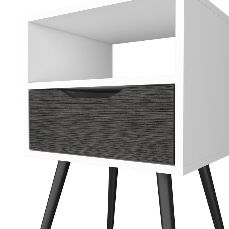 DEPOT E-SHOP Emma Nightstand, Superior Top, Four Legs, One Open Shelf, One Drawer, Dark Walnut