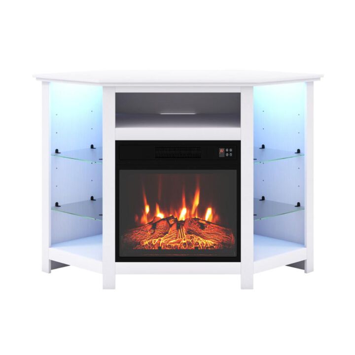 Hivvago Fireplace Corner TV Stand with LED Lights and Smart APP Control for 50 Inches TV-White