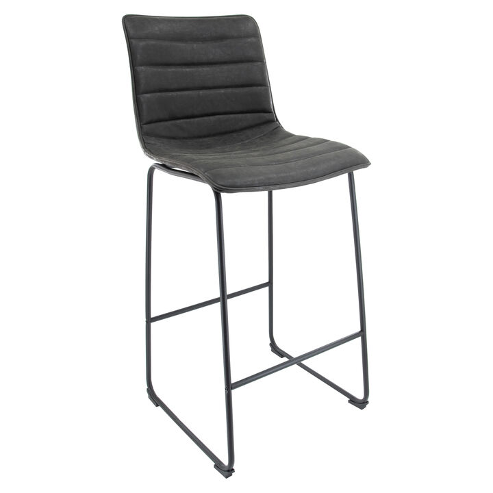 LeisureMod Brooklyn 29.9" Modern Leather Bar Stool with Black Iron Base & Footrest – Stylish and Durable Seating for Kitchen or Bar