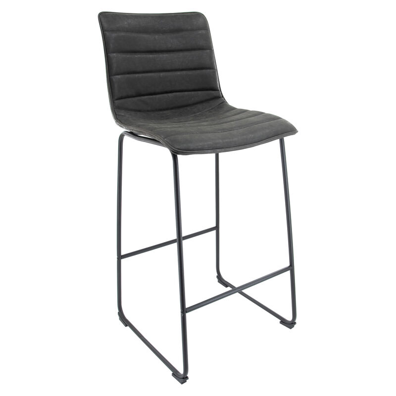 LeisureMod Brooklyn 29.9" Modern Leather Bar Stool with Black Iron Base & Footrest – Stylish and Durable Seating for Kitchen or Bar