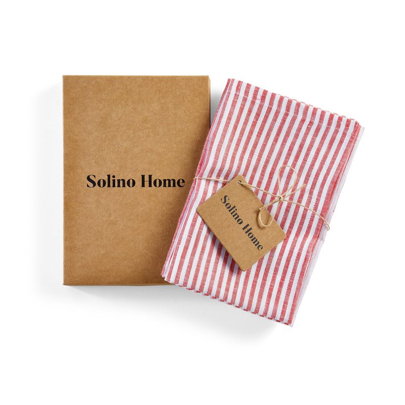 Solino Home 100% Pure Linen Kitchen Towels Set of 2 - 17 x 26 Inch | Narrow Stripe