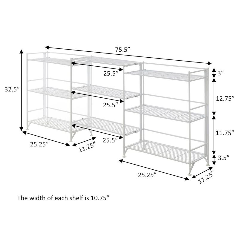 Convenience Concepts Xtra Storage 3 Tier Wide Folding Metal Shelves with Set of 3 Extension Shelves