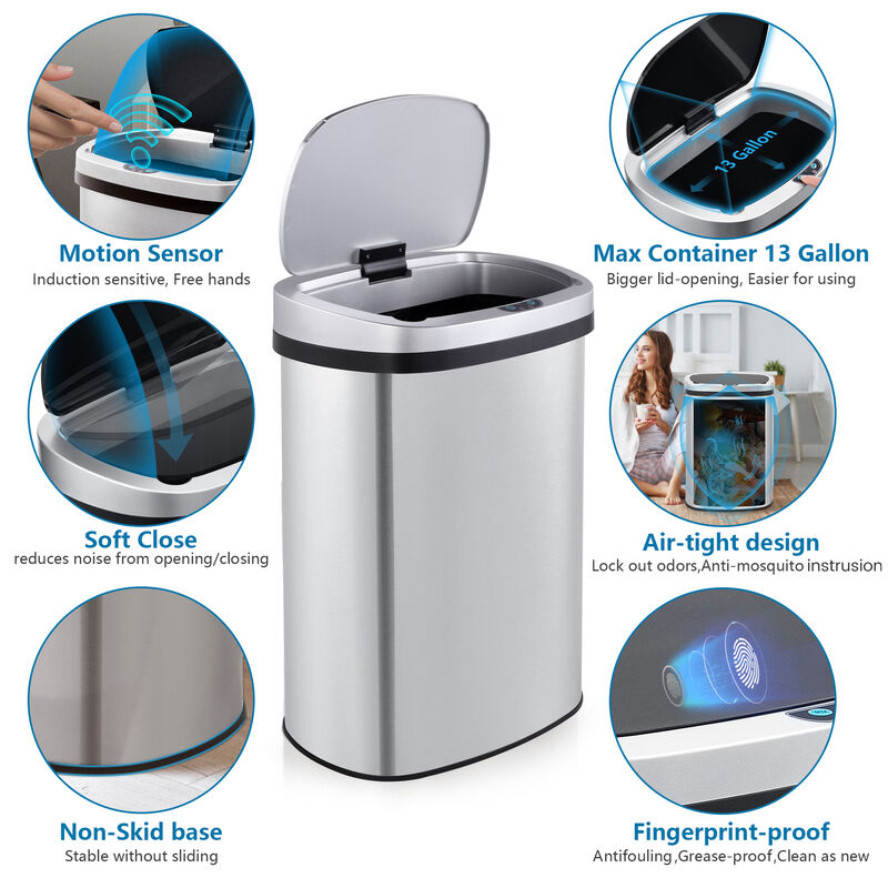 13 Gallon Stainless Steel Oval Trash Can