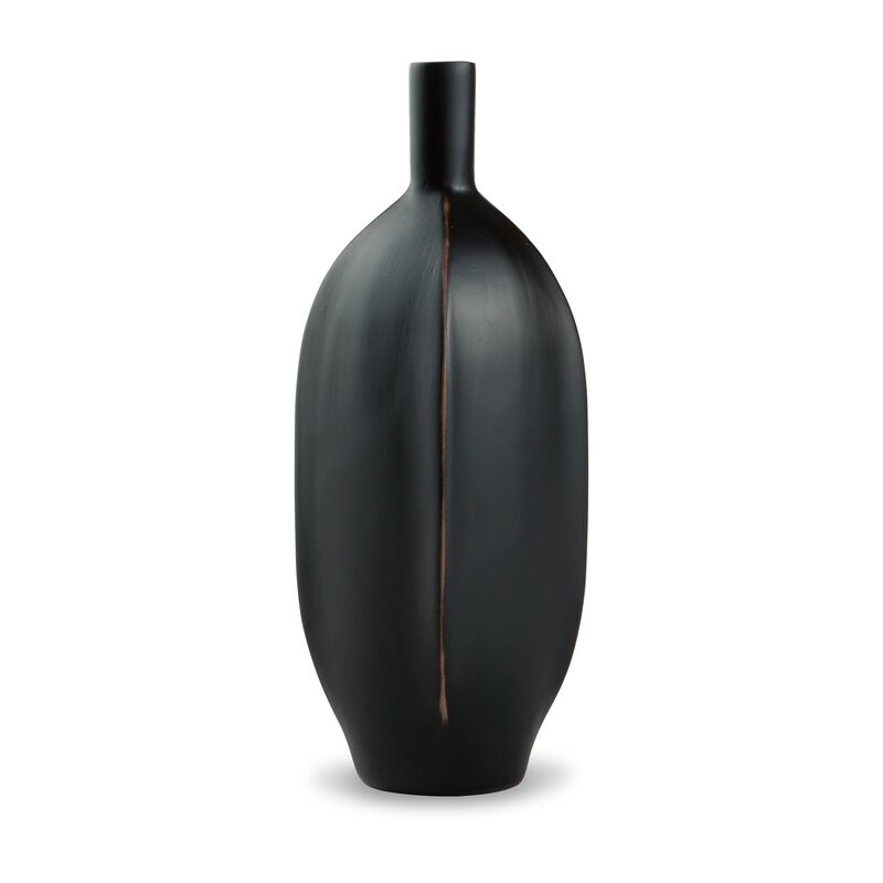 Troy 9 Inch Flower Vase, Home Decor Accessory Piece, Black Polyresin - Benzara